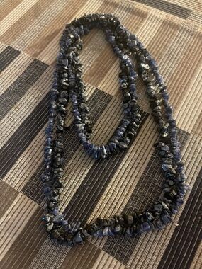 Double Strand Blue and Black Chip Stone Necklace - Women Jewelry